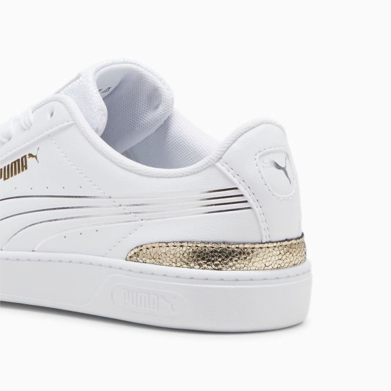 Puma | Women's Vikky v3 Metallic Shine Sneakers - White-Gold-Silver