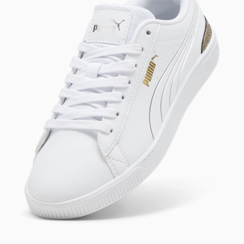 Puma | Women's Vikky v3 Metallic Shine Sneakers - White-Gold-Silver