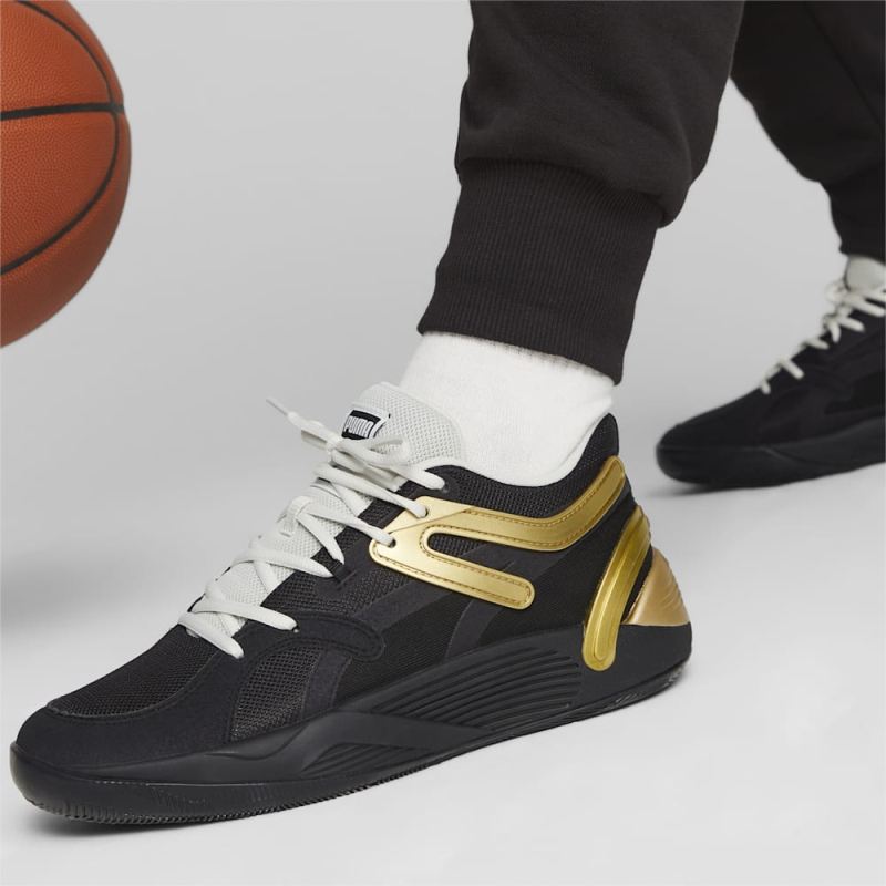 Puma | Men's TRC Blaze Court Basketball Shoes - Black-Sedate Gray-White-Metallic Gold