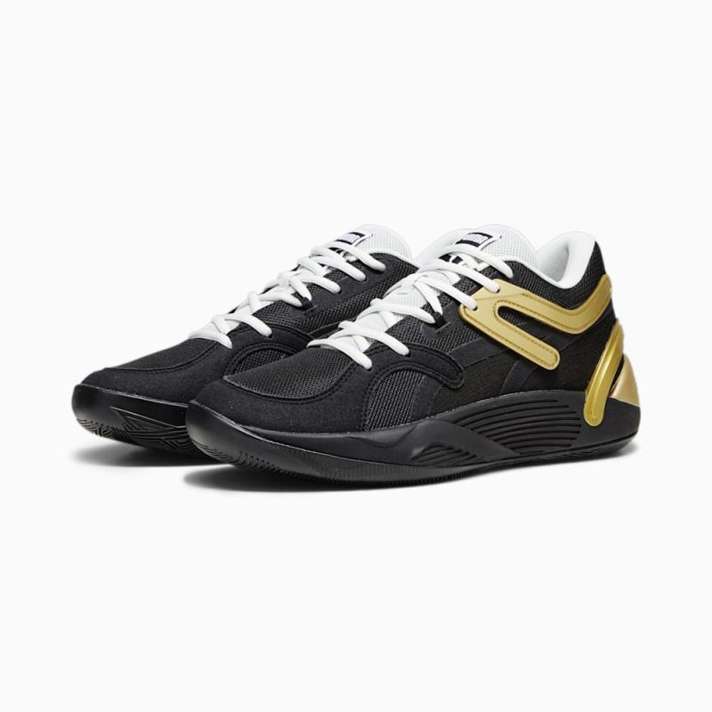 Puma | Men's TRC Blaze Court Basketball Shoes - Black-Sedate Gray-White-Metallic Gold