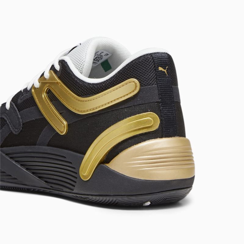 Puma | Men's TRC Blaze Court Basketball Shoes - Black-Sedate Gray-White-Metallic Gold