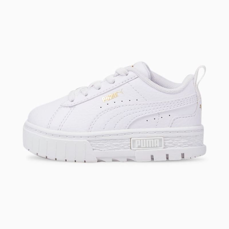 Puma | Girls Mayze Leather Toddler Shoes - White-Team Gold