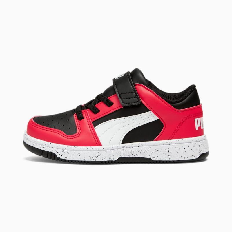 Puma | Girls Rebound V6 Lo Speckle Little Kids Sneakers - Black-White-High Risk Red