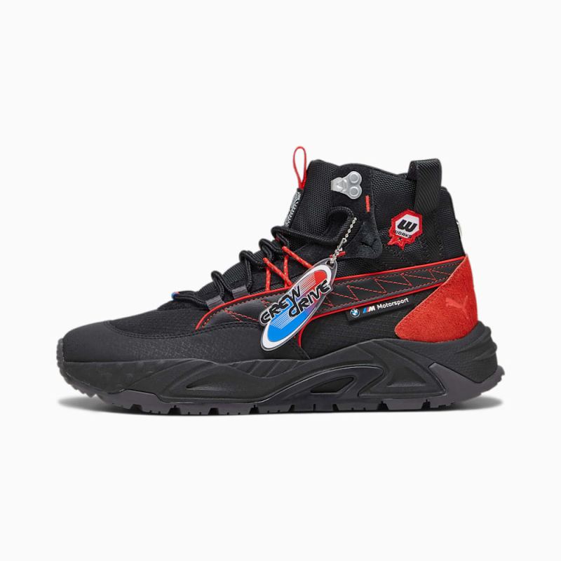 Puma | Men's BMW M Motorsport RS-Trck Mid Boot Garage Crews Sneakers - Black-Pop Red