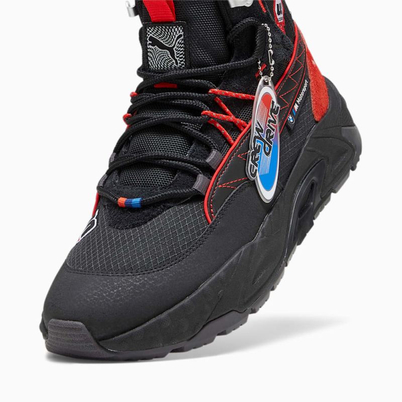 Puma | Men's BMW M Motorsport RS-Trck Mid Boot Garage Crews Sneakers - Black-Pop Red