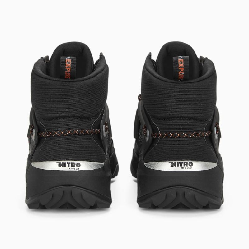 Puma | Men's SEASONS Explore NITRO Mid Hiking Shoes - Black-Silver-Chili Powder