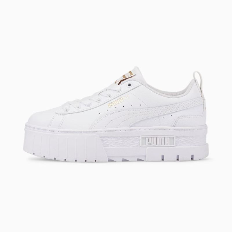 Puma | Girls Mayze Leather Big Kids Sneakers - White-Team Gold