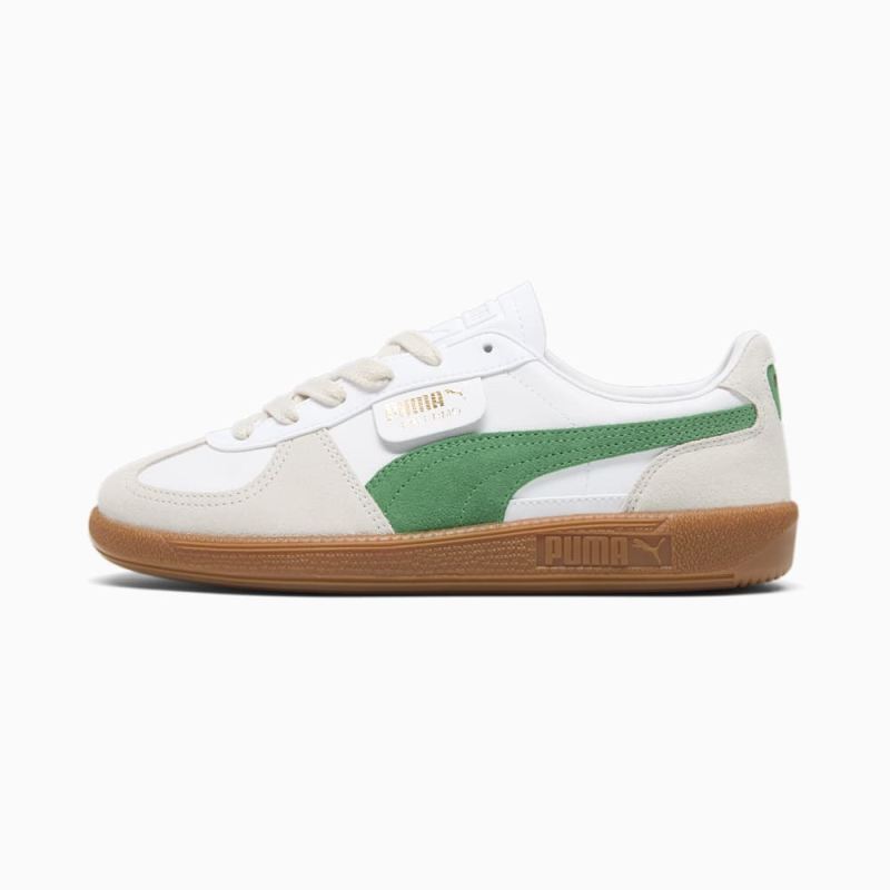 Puma | Women's Palermo Leather Sneakers - White-Vapor Gray-Archive Green - Click Image to Close