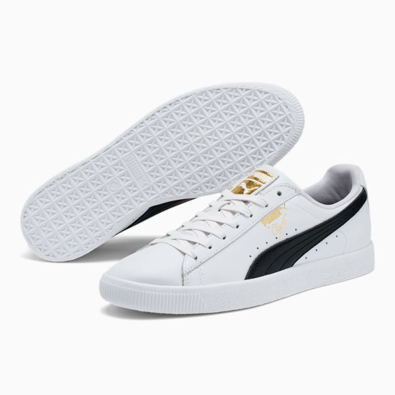 Puma | Men's Clyde Core Foil Sneakers - White-Black-Team Gold