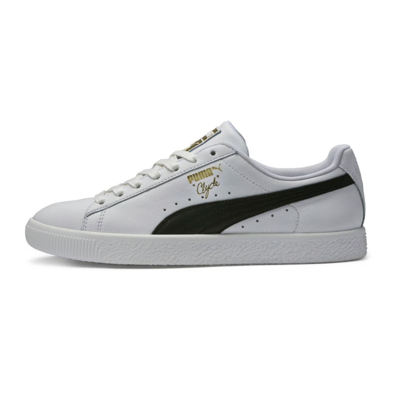 Puma | Men's Clyde Core Foil Sneakers - White-Black-Team Gold