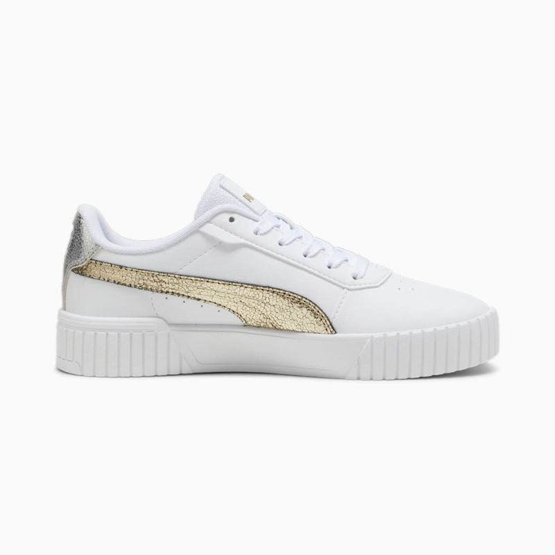 Puma | Women's Carina 2.0 Metallic Shine Sneakers - White-Gold-Silver