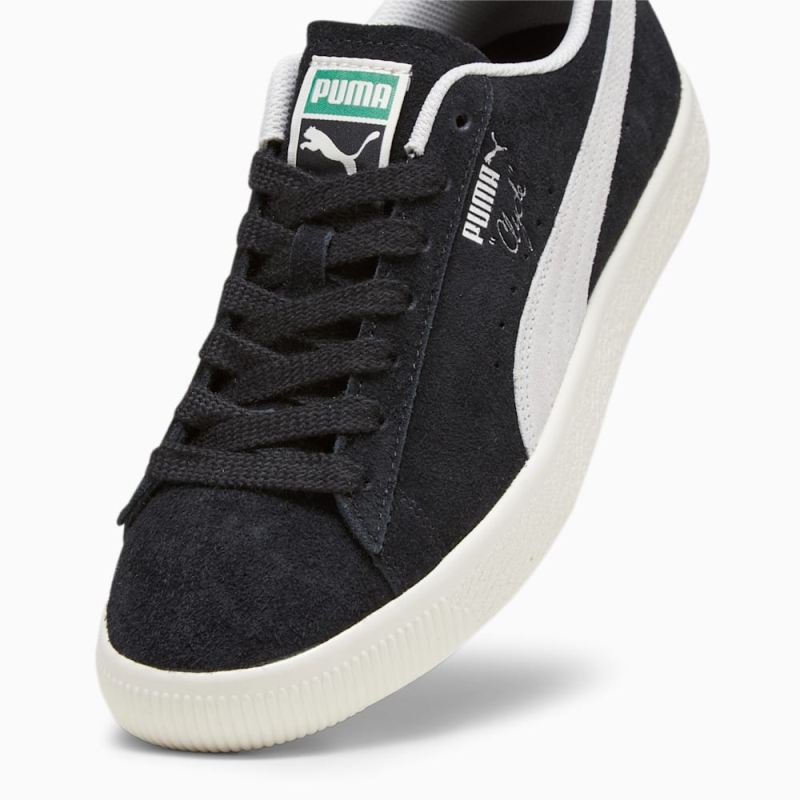 Puma | Men's Clyde Hairy Suede Sneakers - Black-Frosted Ivory