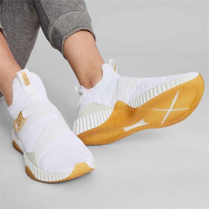 Puma | Women's Defy Varsity Mid Sneakers - White-Metallic Gold