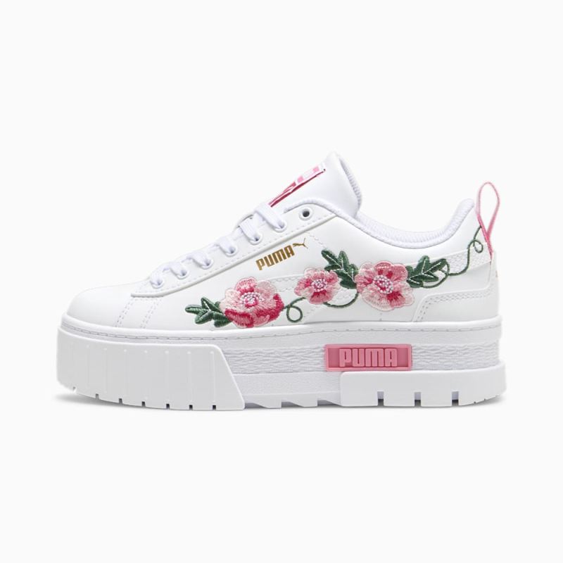 Puma | Girls Mayze Embroidery Big Kids Sneakers - White-Fast Pink-Vine - Click Image to Close