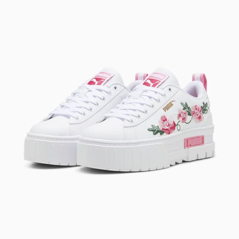 Puma | Girls Mayze Embroidery Big Kids Sneakers - White-Fast Pink-Vine