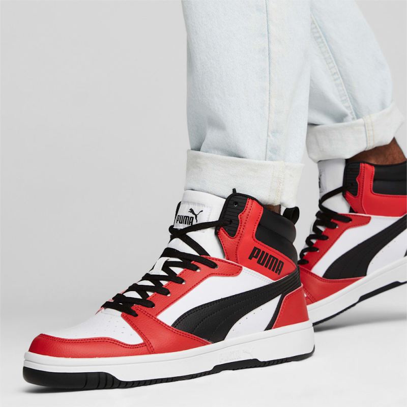 Puma | Men's Rebound Sneakers - White-Black-For All Time Red