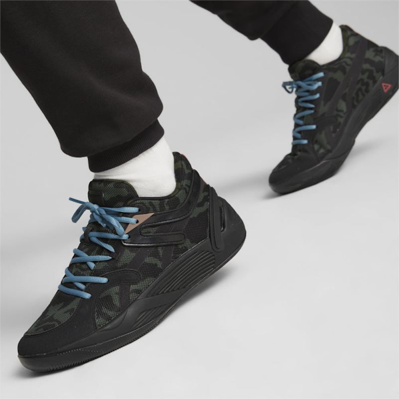 Puma | Men's TRC Blaze Court Camo Basketball Shoes - Black-Myrtle-Dark Clove-Bold Blue-Electric Blush