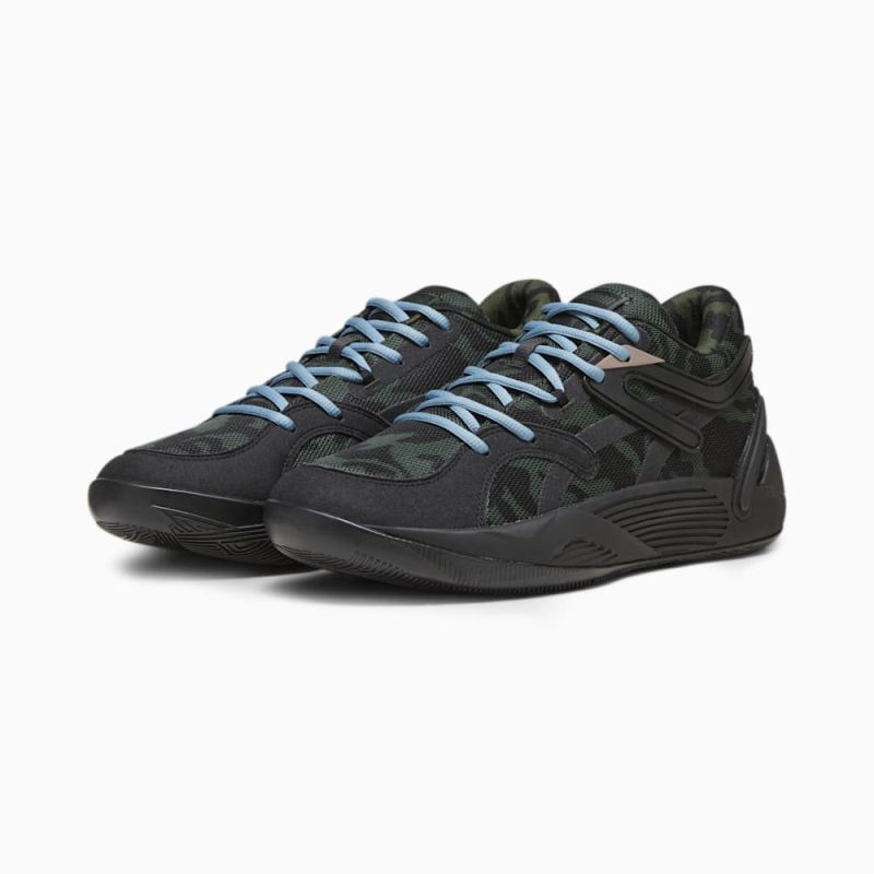 Puma | Men's TRC Blaze Court Camo Basketball Shoes - Black-Myrtle-Dark Clove-Bold Blue-Electric Blush