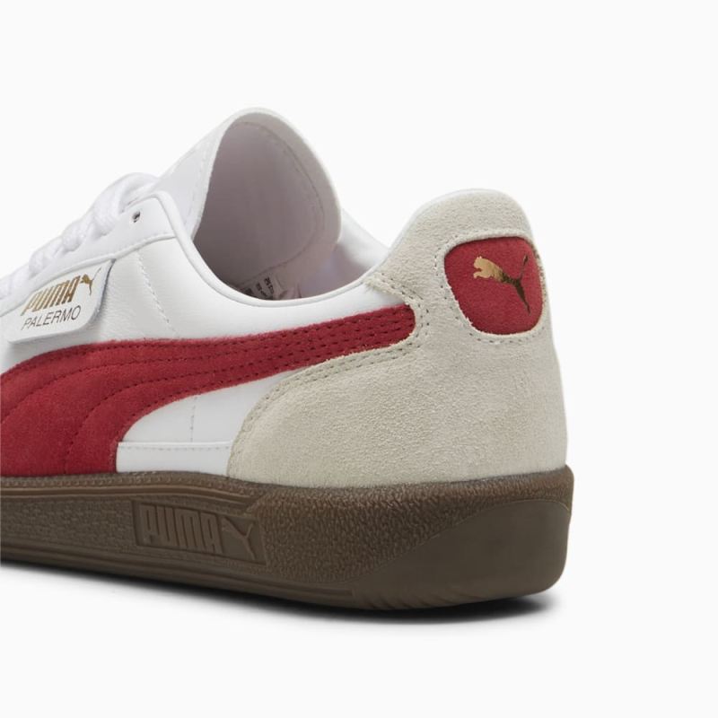 Puma | Men's Palermo Leather Sneakers - White-Vapor Gray-Club Red