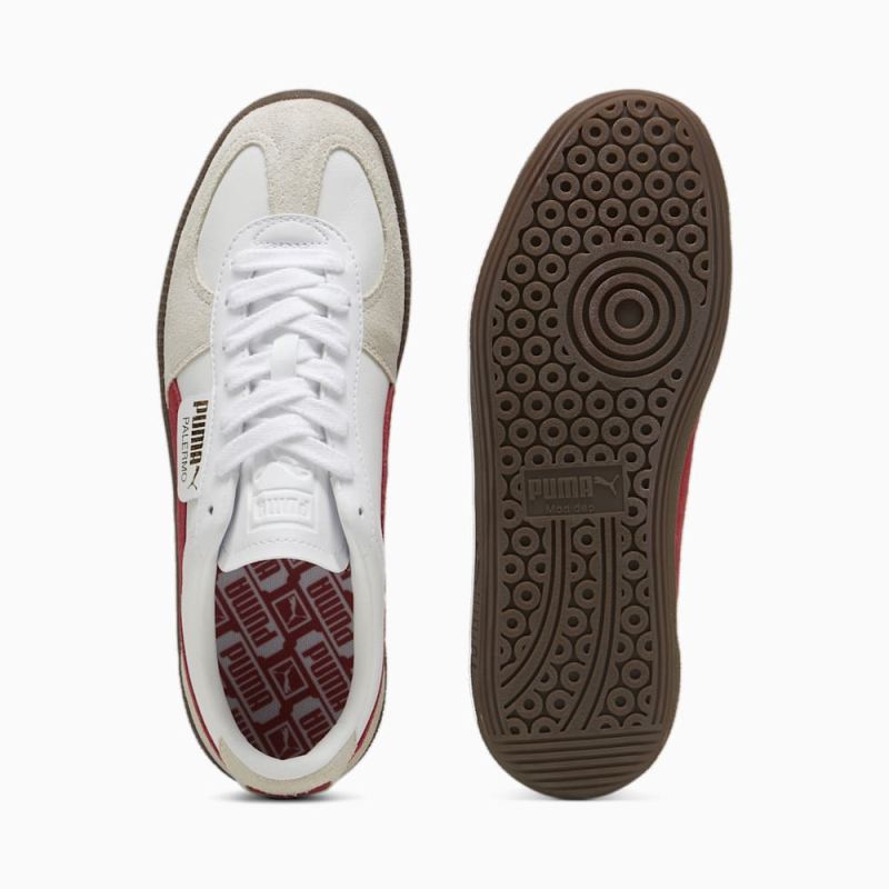 Puma | Men's Palermo Leather Sneakers - White-Vapor Gray-Club Red