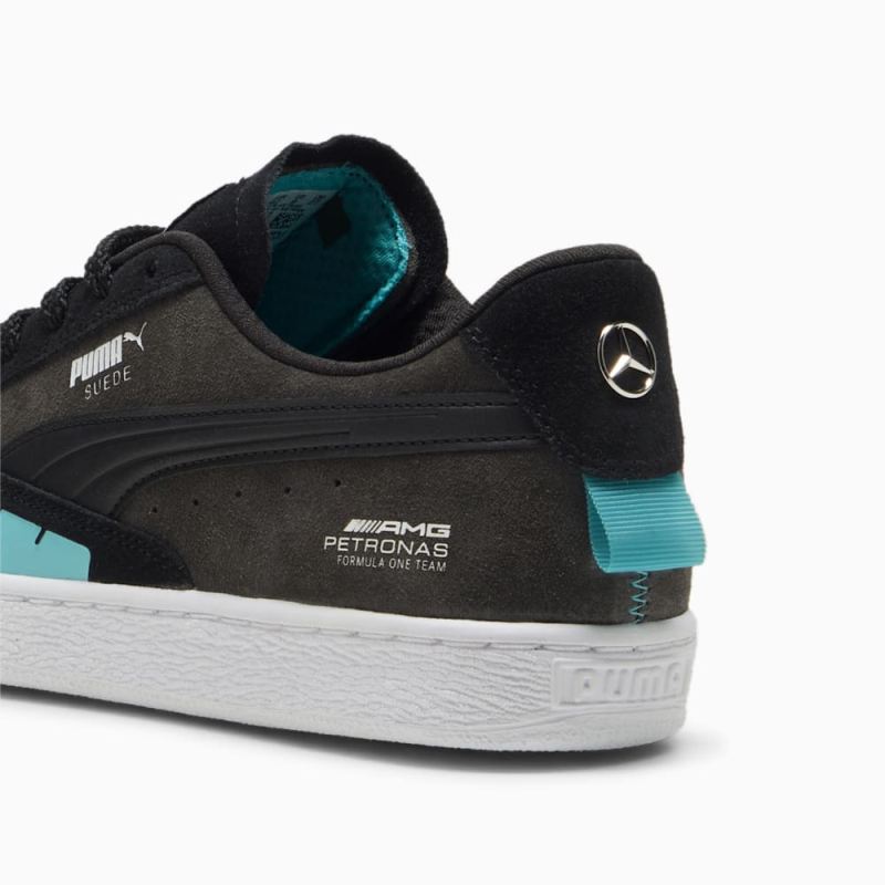 Puma | Men's Mercedes AMG-Petronas F1 Suede Sneakers - Black-Flat Dark Gray-Sheen Green