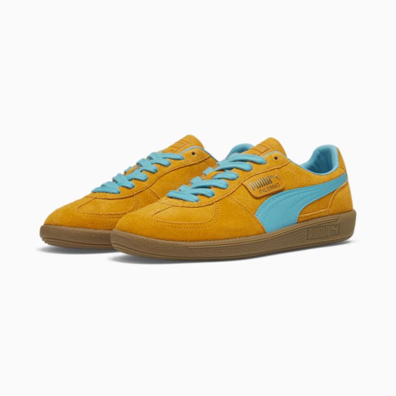 Puma | Women's Palermo Sneakers - Dark Cheddar-Bright Aqua-Gold