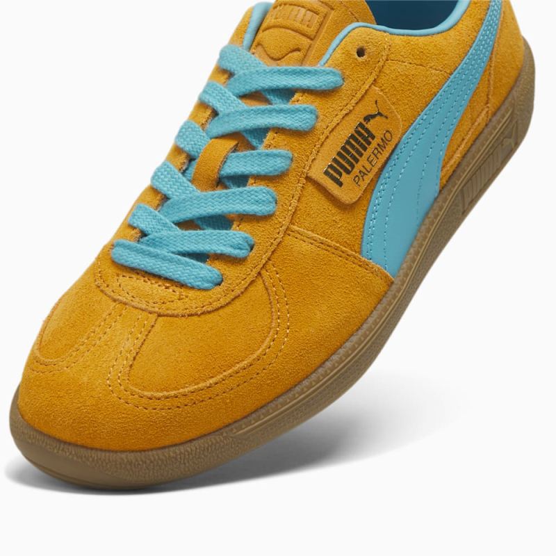 Puma | Women's Palermo Sneakers - Dark Cheddar-Bright Aqua-Gold