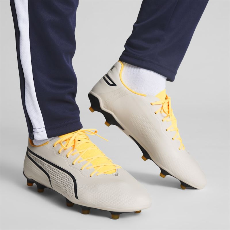 Puma | Men's KING PRO FG/AG Soccer Cleats - Alpine Snow-Asphalt-Yellow Blaze