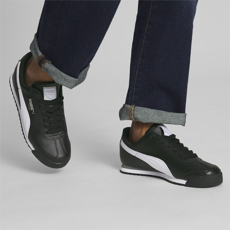 Puma | Men's Roma Basic Sneakers - black-white-silver