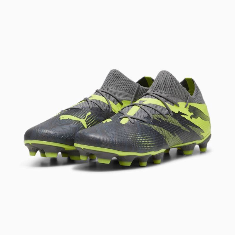 Puma | Men's FUTURE 7 MATCH RUSH FG/AG Soccer Cleats - Strong Gray-Cool Dark Gray-Electric Lime