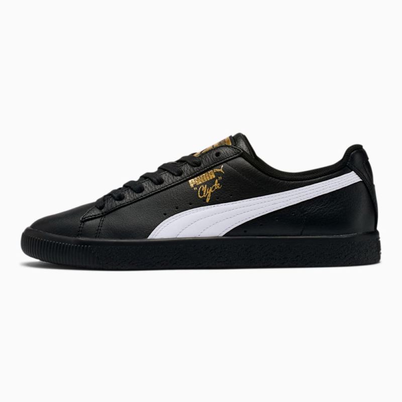 Puma | Men's Clyde Core Foil Sneakers - Black-White-Team Gold - Click Image to Close