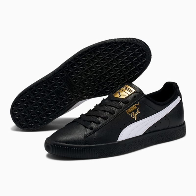 Puma | Men's Clyde Core Foil Sneakers - Black-White-Team Gold