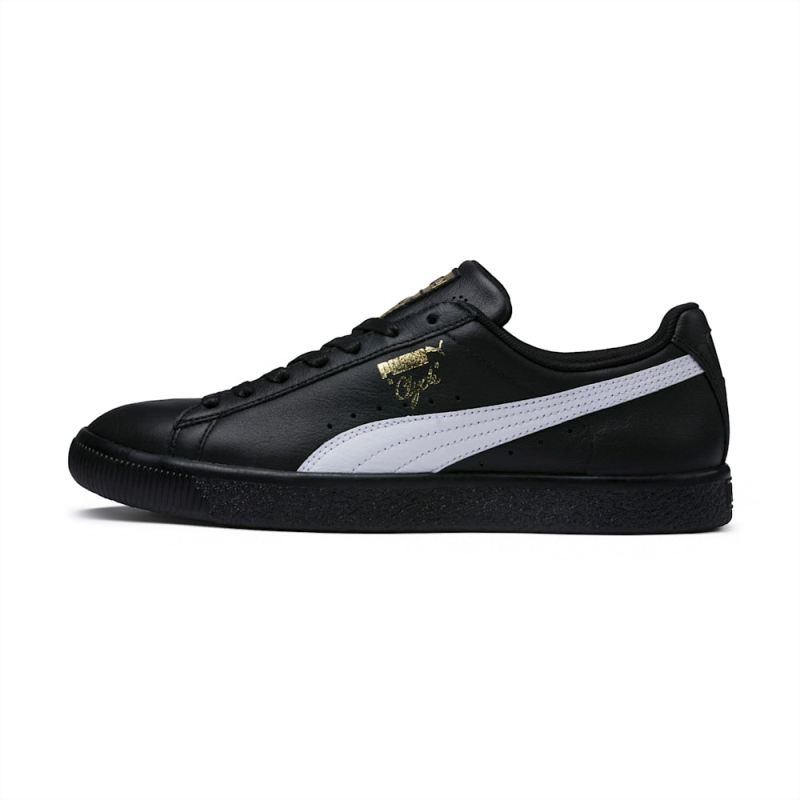 Puma | Men's Clyde Core Foil Sneakers - Black-White-Team Gold