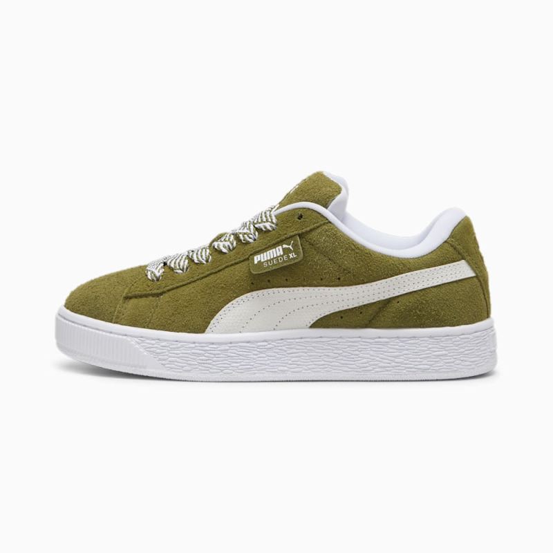 Puma | Women's Suede XL Soft Sneakers - Olive Green-White - Click Image to Close