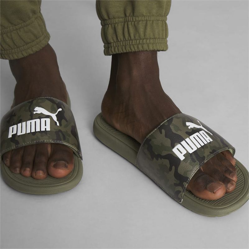 Puma | Men's Cool Cat 2.0 Camo Slides - Dark Olive-Black-Deep Lichen Green-White