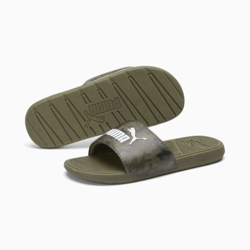 Puma | Men's Cool Cat 2.0 Camo Slides - Dark Olive-Black-Deep Lichen Green-White