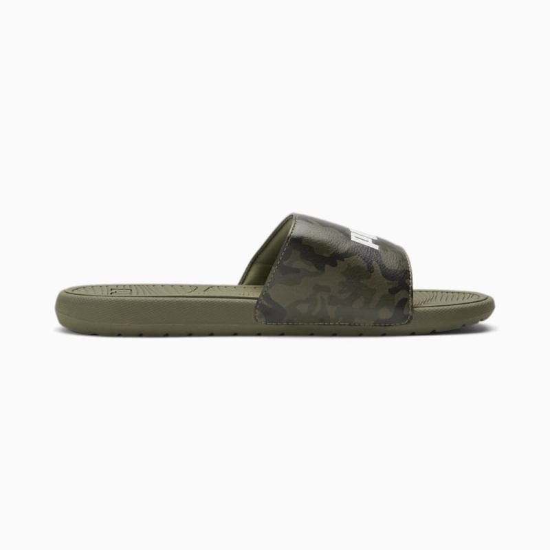 Puma | Men's Cool Cat 2.0 Camo Slides - Dark Olive-Black-Deep Lichen Green-White