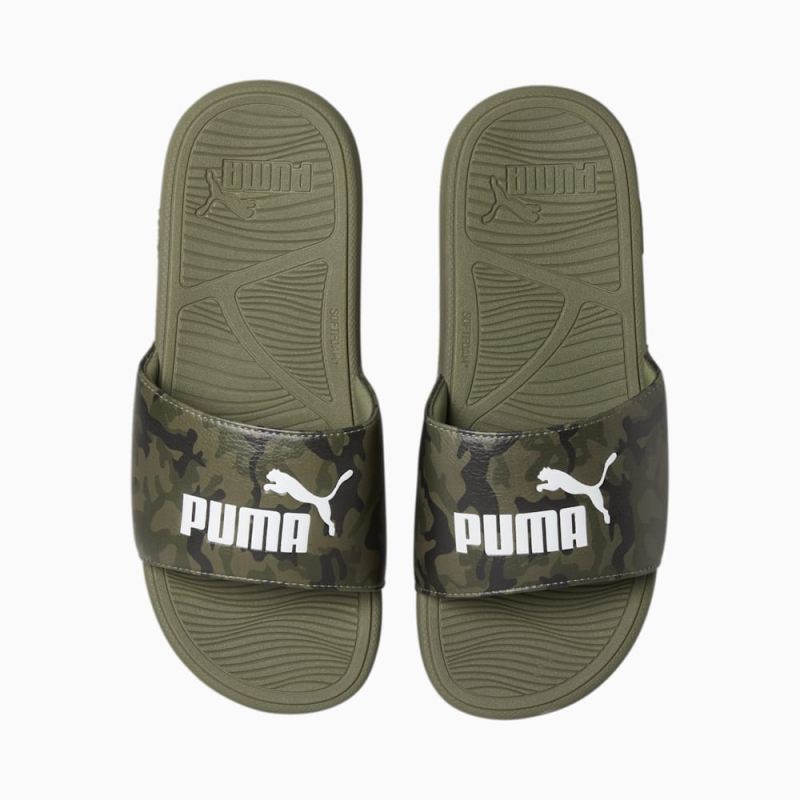 Puma | Men's Cool Cat 2.0 Camo Slides - Dark Olive-Black-Deep Lichen Green-White