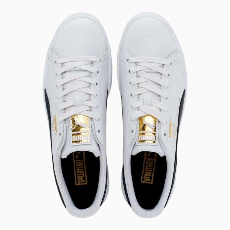 Puma | Men's Clyde Core Foil Sneakers - White-Black-Team Gold