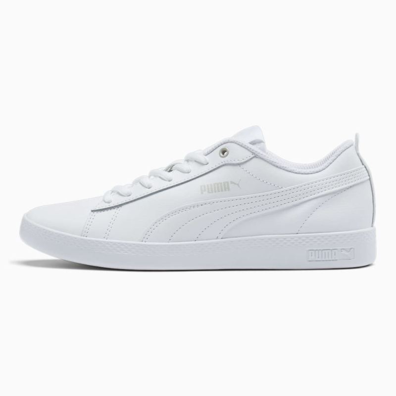 Puma | Women's Smash v2 Leather Sneakers - White-White