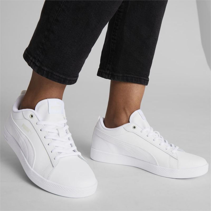 Puma | Women's Smash v2 Leather Sneakers - White-White