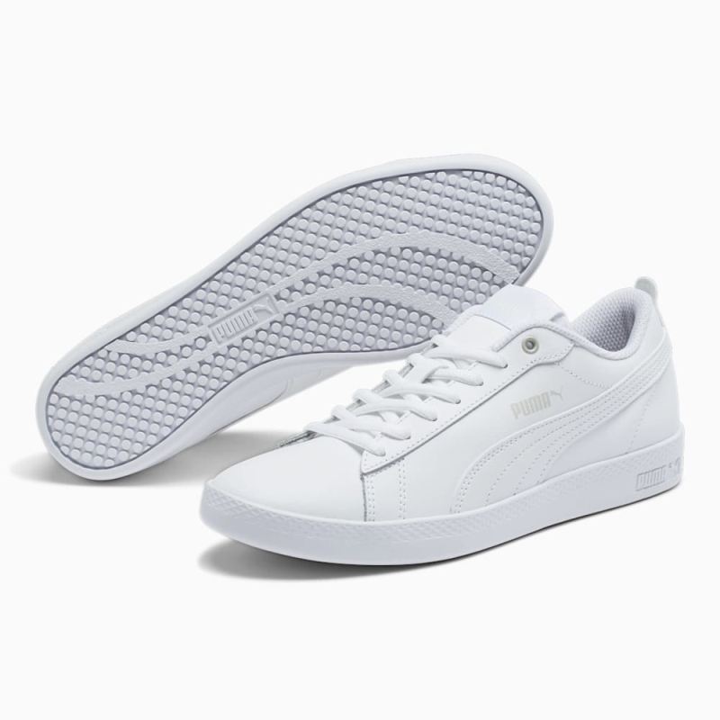 Puma | Women's Smash v2 Leather Sneakers - White-White