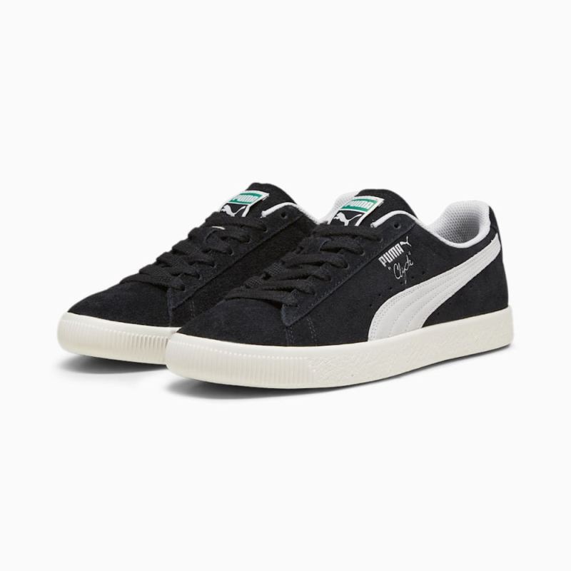 Puma | Women's Clyde Hairy Suede Sneakers - Black-Frosted Ivory