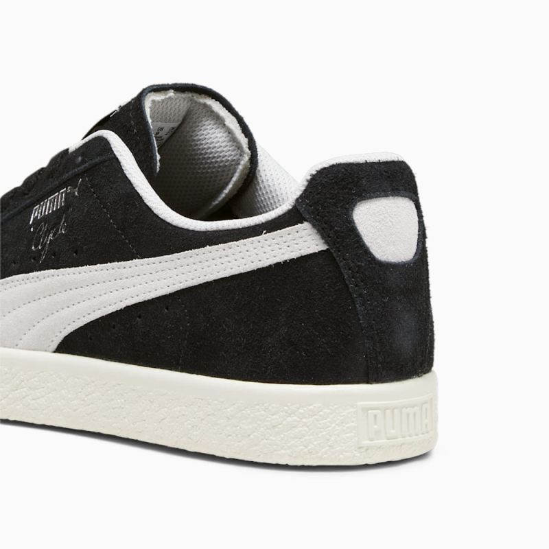 Puma | Women's Clyde Hairy Suede Sneakers - Black-Frosted Ivory