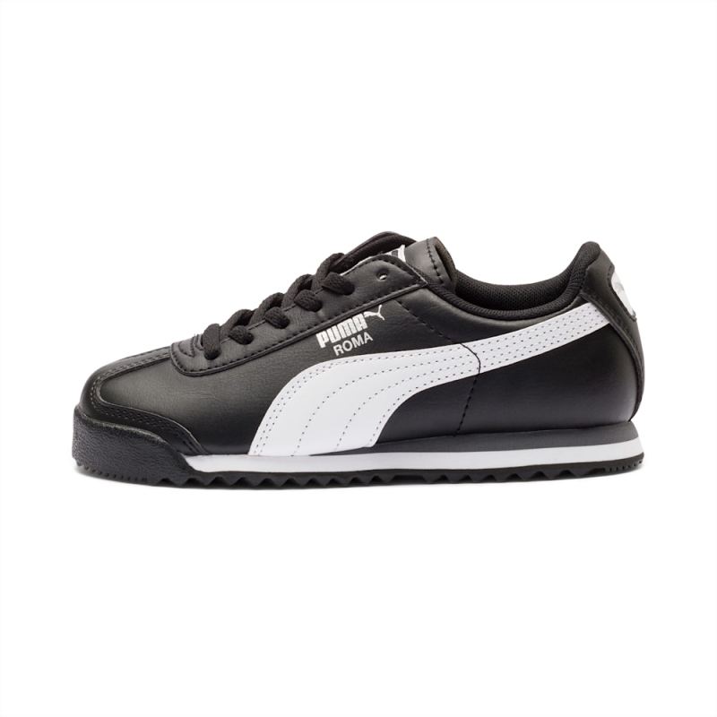 Puma | Boys Roma Basic Little Kids Shoes - Black-White-Silver - Click Image to Close