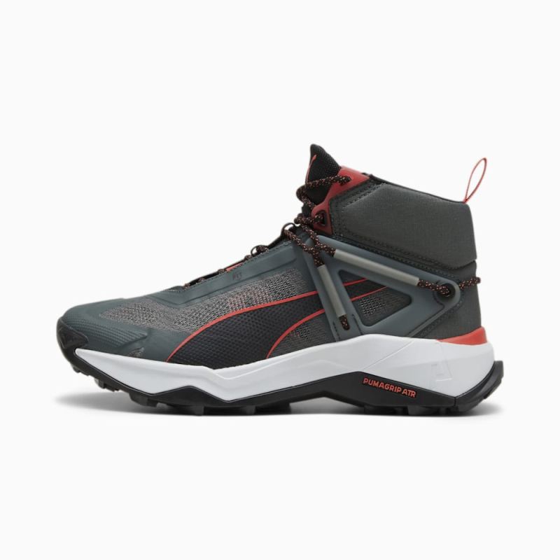 Puma | Men's SEASONS Explore NITRO Mid Hiking Shoes - Mineral Gray-Black-Active Red - Click Image to Close