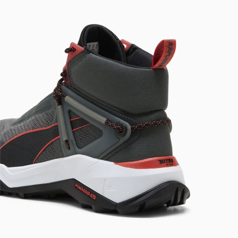 Puma | Men's SEASONS Explore NITRO Mid Hiking Shoes - Mineral Gray-Black-Active Red