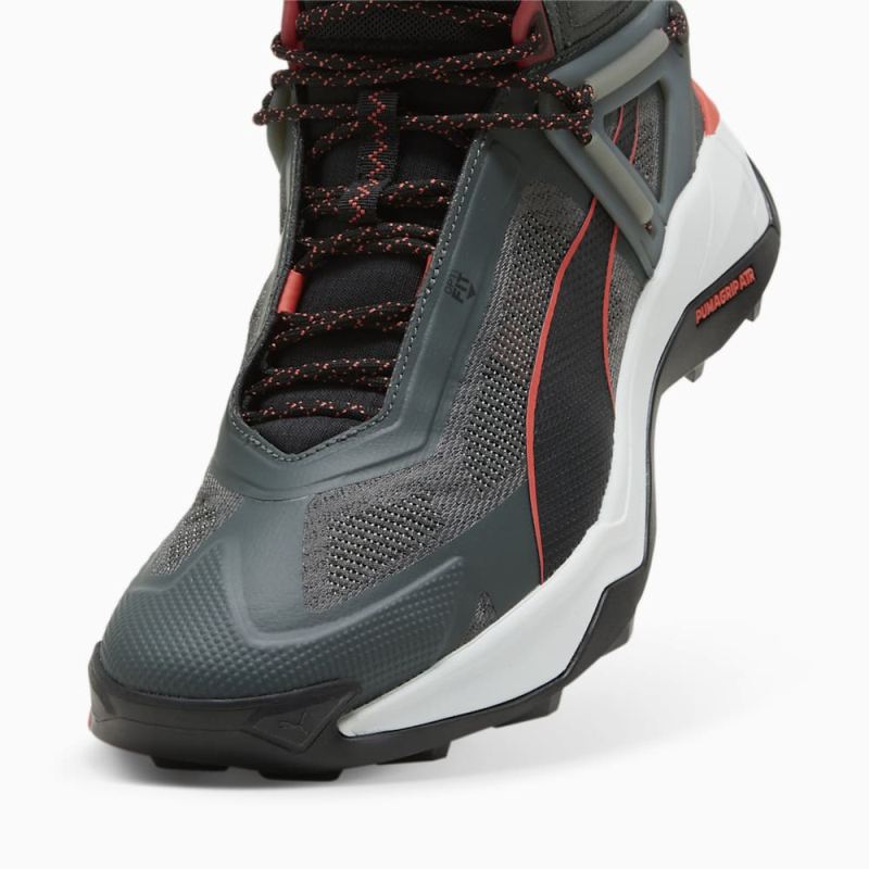 Puma | Men's SEASONS Explore NITRO Mid Hiking Shoes - Mineral Gray-Black-Active Red