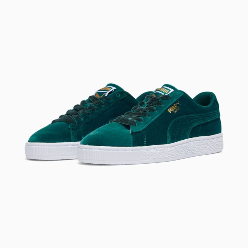 Puma | Women's Basket Classic Velvet Sneakers - Malachite-Team Gold-White