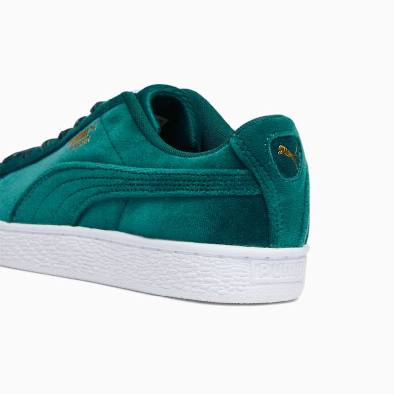 Puma | Women's Basket Classic Velvet Sneakers - Malachite-Team Gold-White